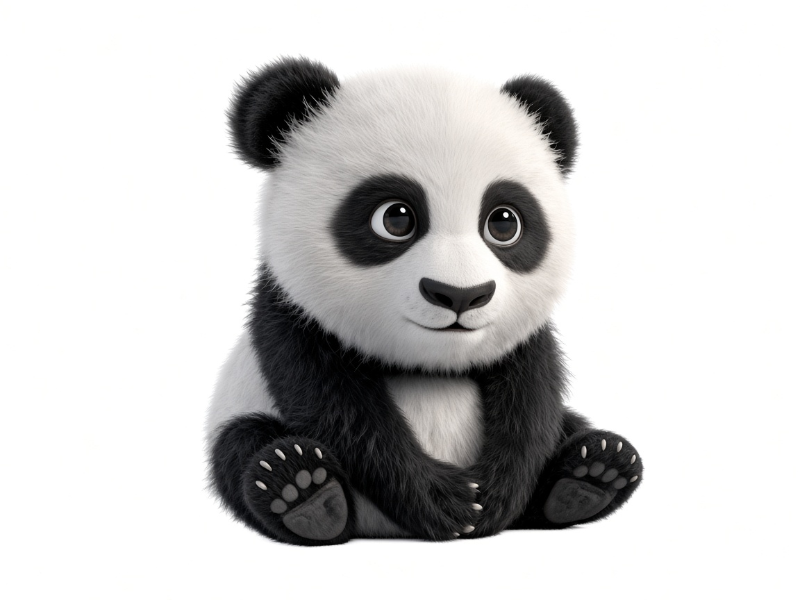 paddy, a cute 3D baby panda sitting on a white background. Grok is obsessed with pandas.